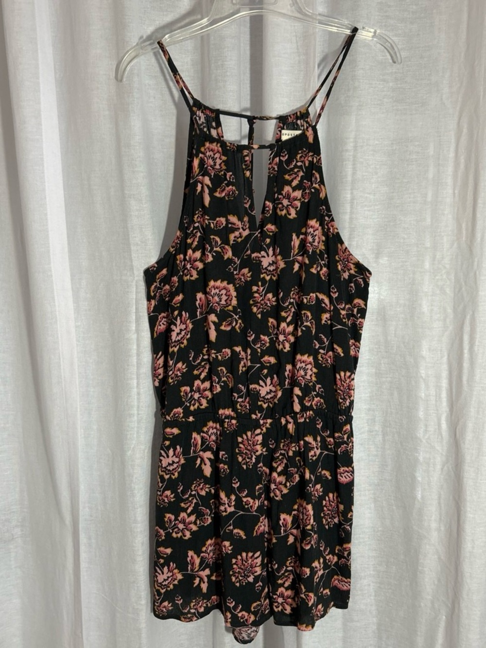 Aeropostale Black Floral Halter Mini Romper with Pink Blooms
